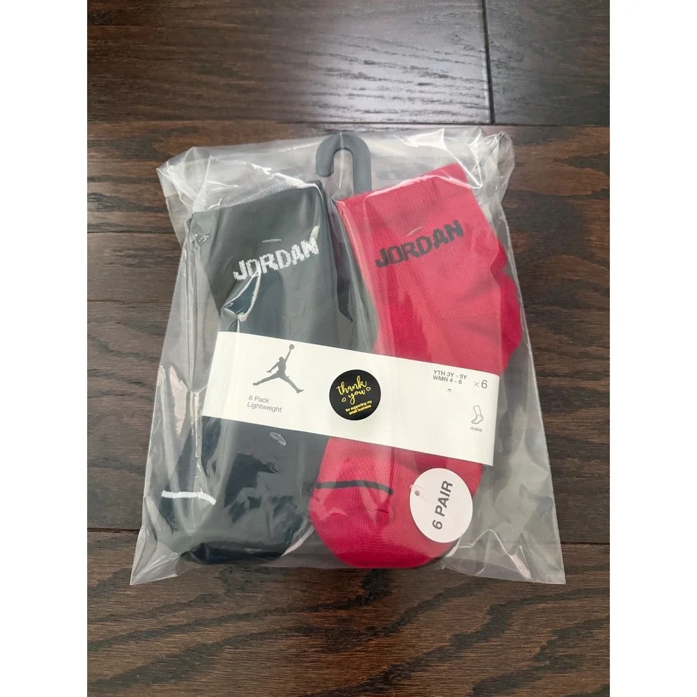 Jordan Jumpman Ankle Socks 6 Pack Black Red White Youth 3Y-5Y WJ0139-K6N